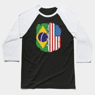 Proud Brazilian American Heritage // Brazil & USA Flags Baseball T-Shirt